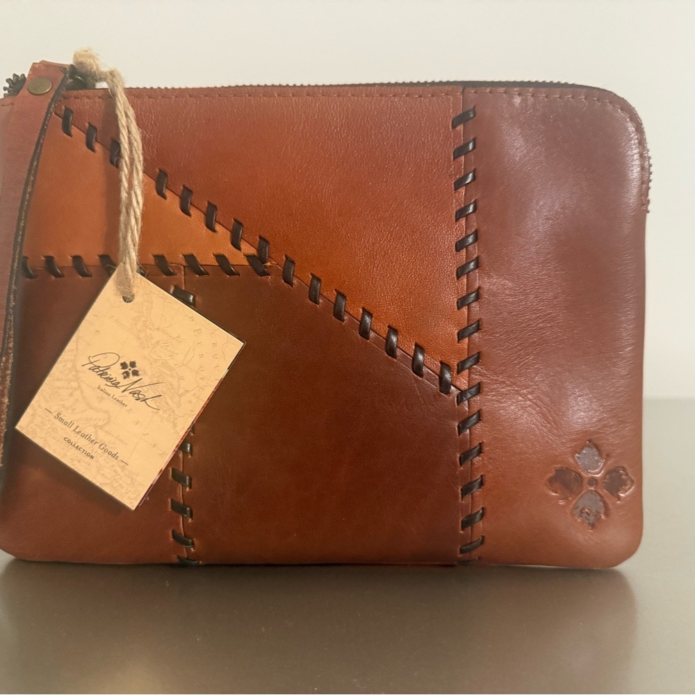 Patricia Nash Brown Leather Clutch with Stitch Detail